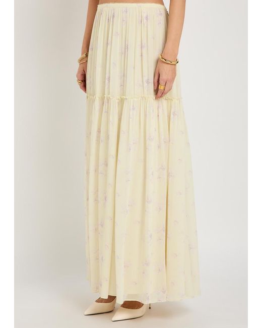 LoveShackFancy Natural Positano Floral-Print Georgette Maxi Skirt