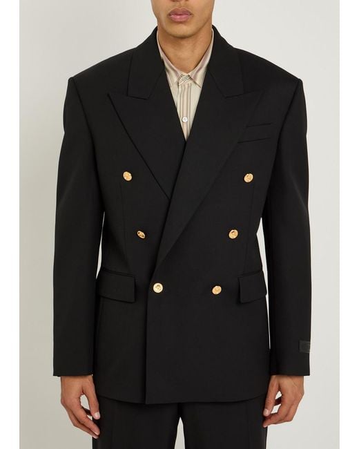 Versace Black Double-Breasted Wool Blazer for men