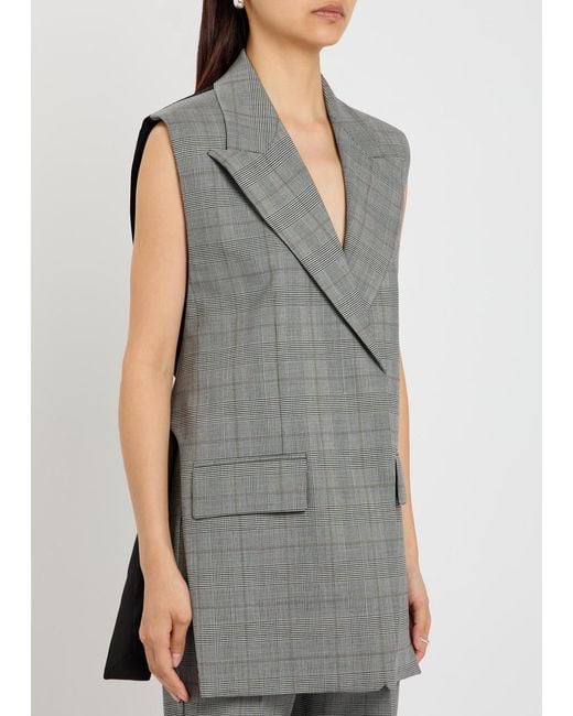 Sportmax Gray Plaid Wool Sleeveless Blazer
