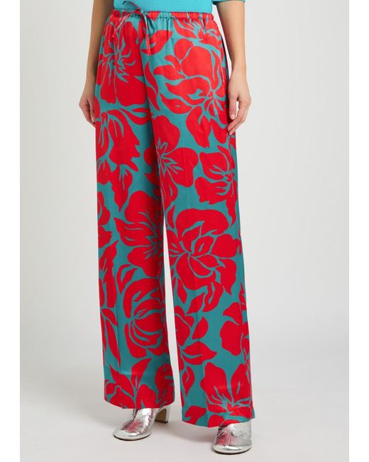 Dries Van Noten Red Puvis Patterned Satin Trousers