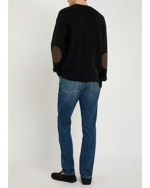 FRAME Black Suede Patch Wool-Blend Jumper for men
