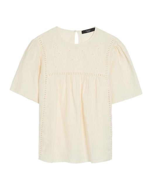 Weekend by Maxmara Natural Embroidered Linen Blouse
