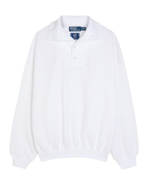 Polo Ralph Lauren White Embroidered Cotton-Blend Polo Sweatshirt