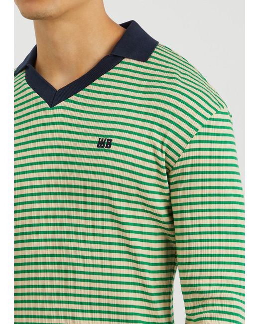 Wales Bonner Green Sonic Striped Stretch-Cotton Polo Shirt for men