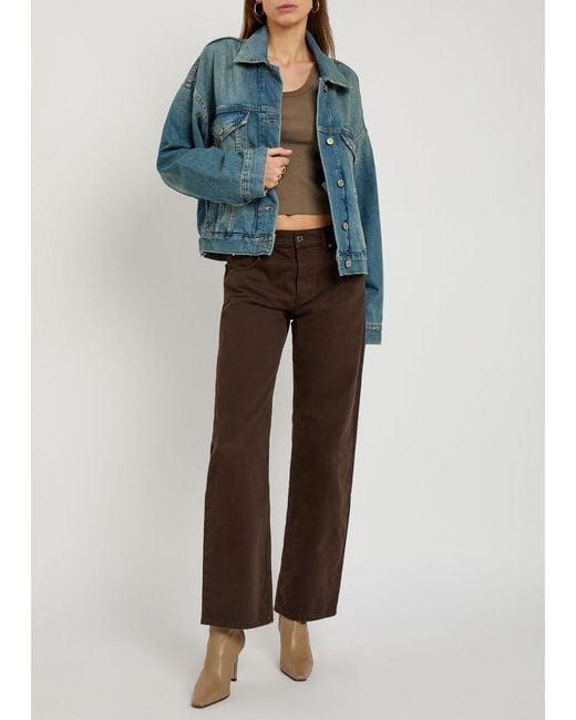GOOD AMERICAN Blue Cropped Denim Trucker Jacket