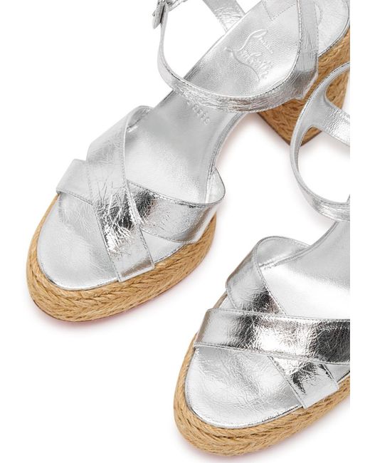 Christian Louboutin White Calakala 85 Metallic Leather Espadrille Sandals