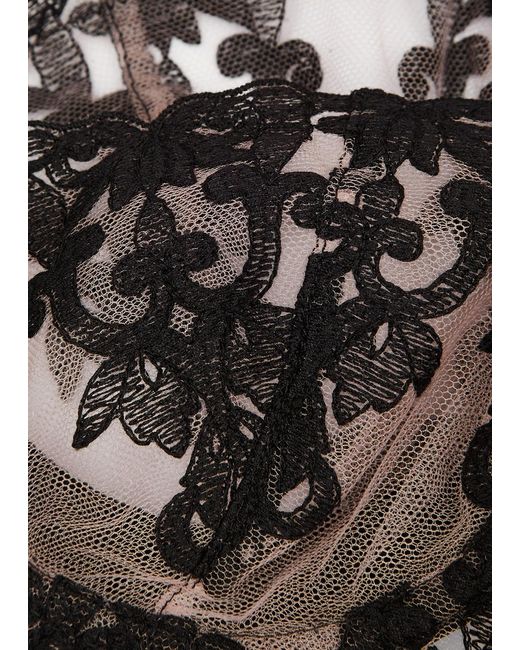 Fleur Of England Black Onyx Embroidered Tulle Balcony Bra