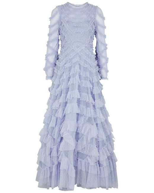 Needle & Thread Blue Lana Ruffled Tulle Gown