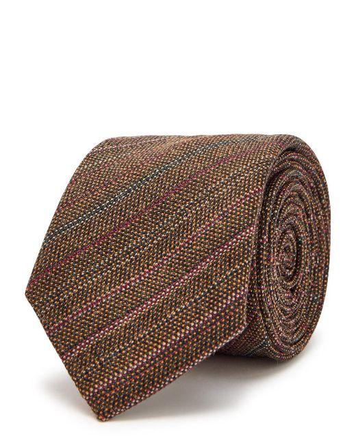 Dries Van Noten Brown Striped Wool Tie
