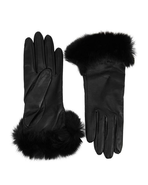 Dents Black Glamis Fur-Trimmed Leather Gloves