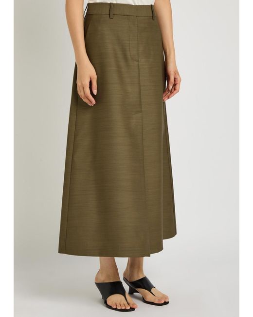 Heirlome Green Lara Wool And Silk-Blend Midi Skirt