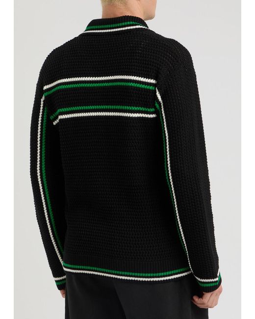 Casablancabrand Black Stripe-Intarsia Crochet-Knit Overshirt for men