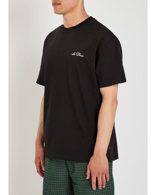 Les Deux Black Logo-Embroidered Cotton T-Shirt for men