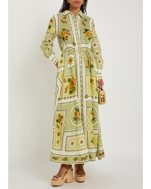 ALÉMAIS Yellow Dixie Printed Ramie Maxi Shirt Dress