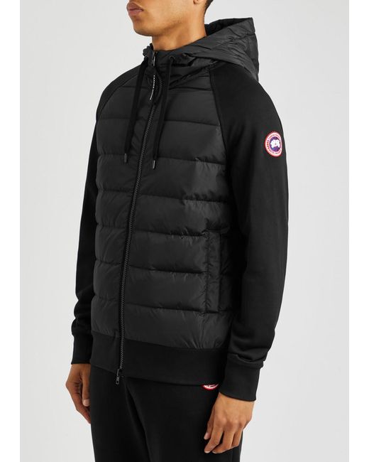 Canada Goose Black Hooded Quilted Shell And Cotton Sweatshirt