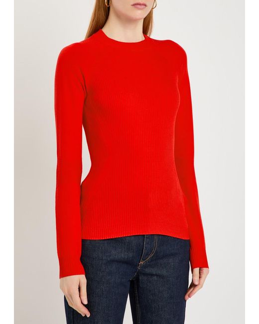 Moncler Red Ribbed Knit Top