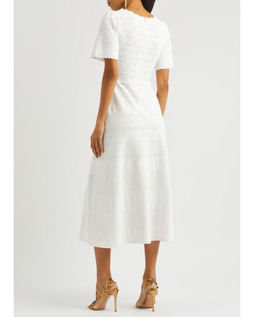 Needle & Thread White Pointelle-Knit Midi Dress