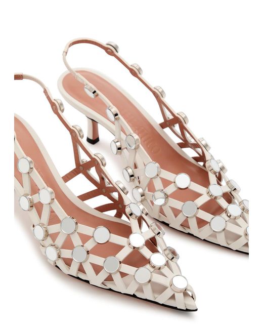 The Attico Pink Grid 50 Mirror-Embellished Leather Slingback Pumps