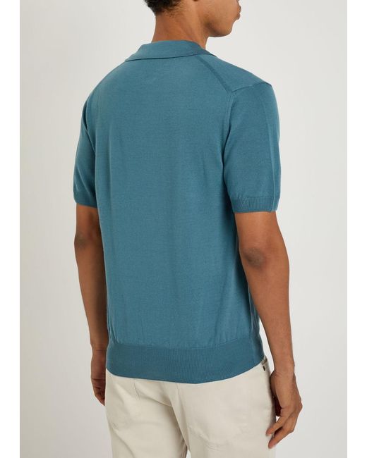 Aurélien Blue Merino Wool Polo Shirt for men