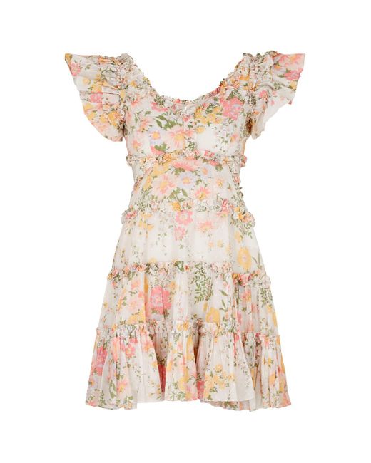 Needle & Thread Sunrise Bloom Floral-print Ruffled Cotton Mini Dress in ...