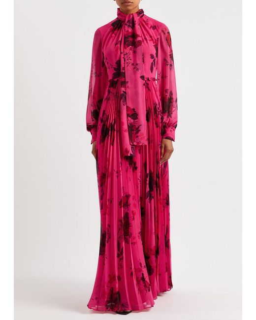 Erdem Red Floral-print Chiffon Gown