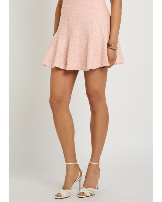 Alice + Olivia Pink Zona Pleated Tweed Mini Skirt