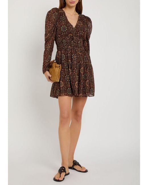 PAIGE Brown Aries Patterned Silk Mini Dress