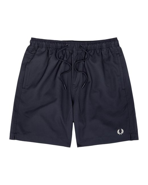 Fred Perry Blue Logo-Embroidered Shell Swim Shorts for men