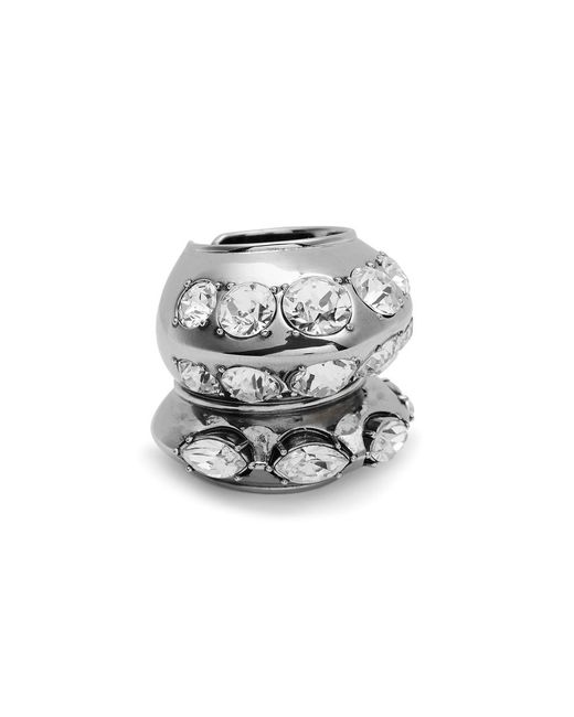 Alexander McQueen Gray Crystal-Embellished Chunky Ring