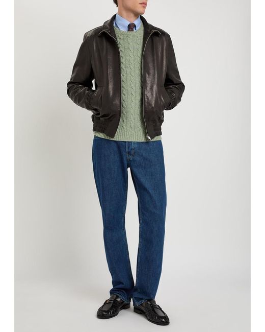 Valentino Black Funnel-Neck Leather Jacket for men