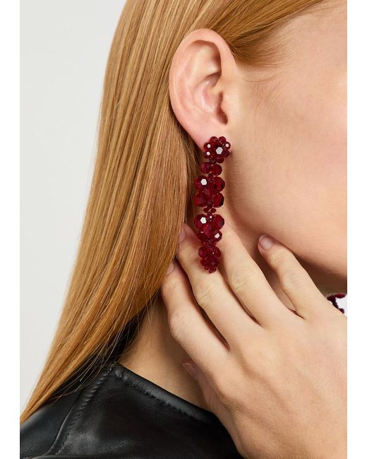 Simone Rocha Red Cluster Crystal-Embellished Drop Earrings