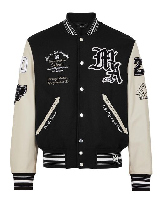Amiri Embroidered Wool-blend And Leather Varsity Jacket in Black for ...