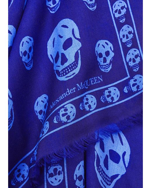 Alexander McQueen Blue Biker Skull-print Wool Scarf