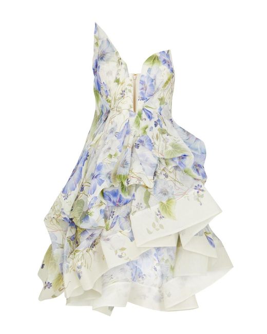 Zimmermann White Natura Floral-Print Organza Dress