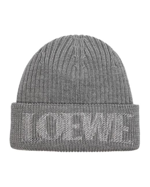 Loewe Gray Logo-Embroidered Wool Beanie for men