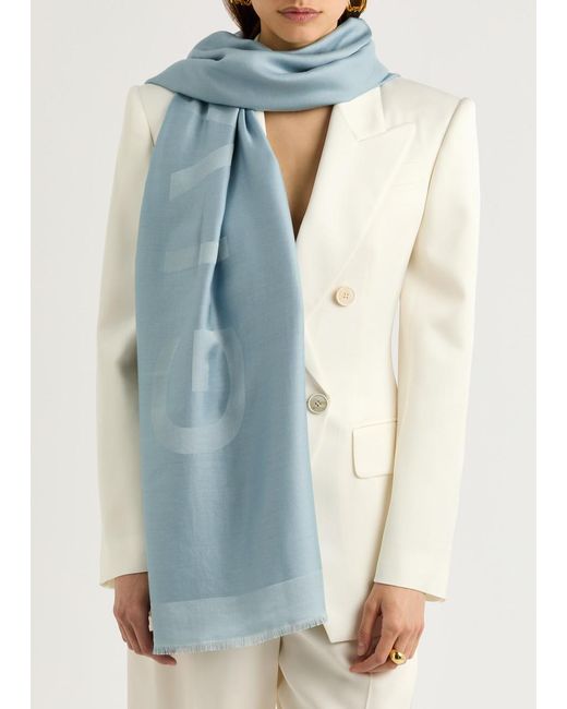 Givenchy Blue Logo-jacquard Silk-blend Scarf