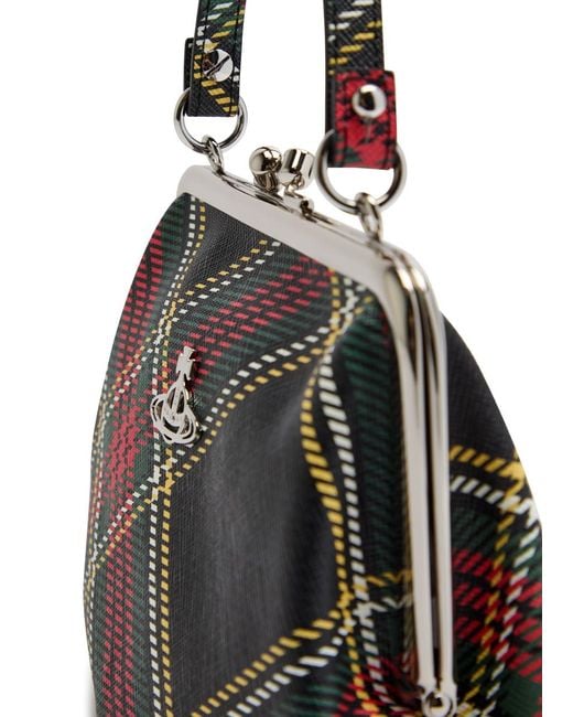 Vivienne Westwood Black Granny Frame Tartan Faux Leather Top Handle Bag