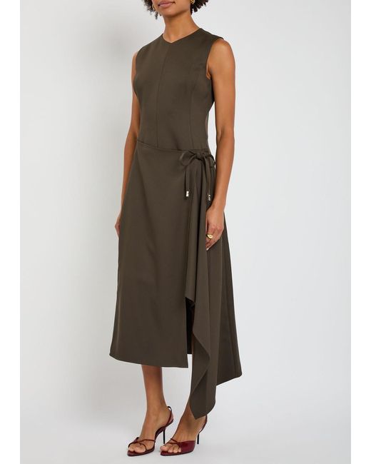 Tory Burch Green Wrap-Front Twill Midi Dress
