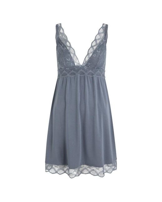 Eberjey Blue Georgina Lace-Trimmed Jersey Chemise