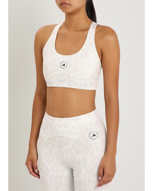 Stella McCartney White Adidas X Logo Leopard-Print Training Bra