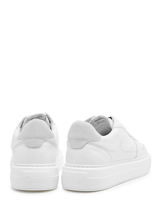 Cleens White Court Grained Leather Sneakers for men