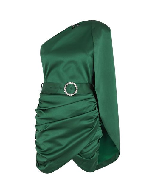 Lavish Alice Green Emerald One-shoulder Satin Mini Dress