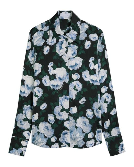 Stella McCartney Green Bunch Of Roses Floral-Print Satin Shirt