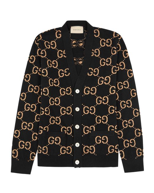 Gucci Black Gg Supreme Intarsia Wool Cardigan for men
