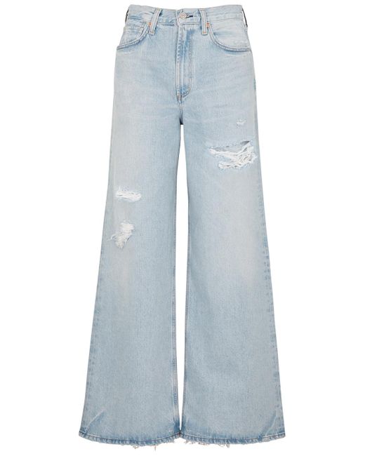 Citizens of Humanity Denim Paloma Light Blue Distressed Wide-leg Jeans ...