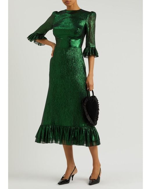 The Vampire's Wife Green The Falconetti Silk-Blend Lamé Midi Dress