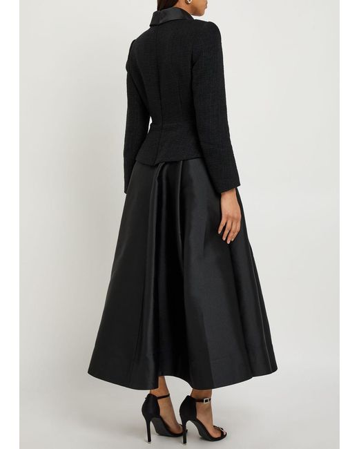 Self-Portrait Black Tailored Bouclé And Taffeta Midi Dress
