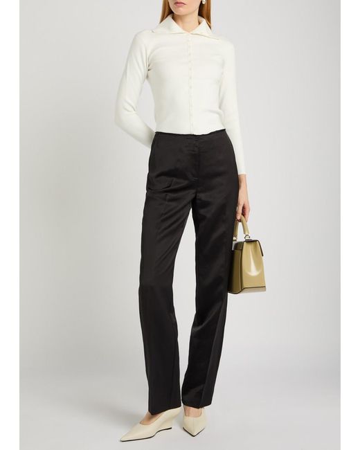 Totême Black Raw-Edged Straight-Leg Satin Trousers