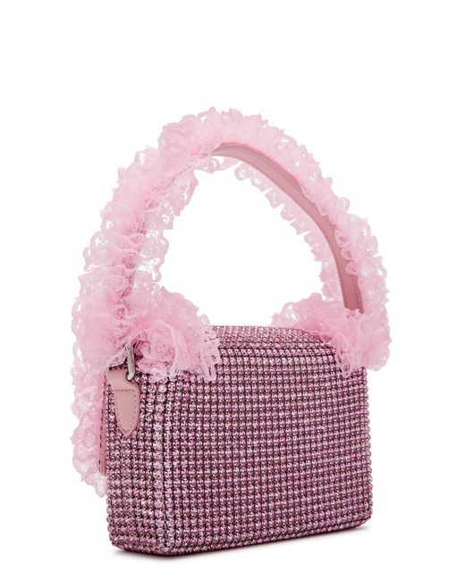 Self-Portrait Pink X Christopher Kane Lace And Crystal-Embellished Top Handle Bag