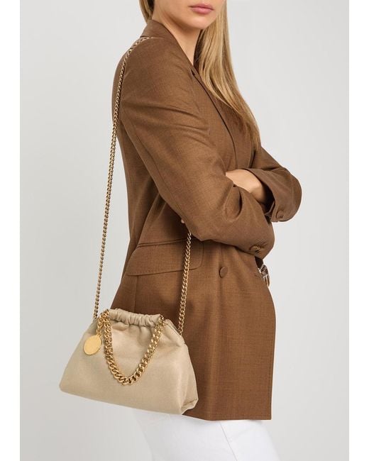 Stella McCartney Natural Falabella Mini Drawstring Faux Suede Top Handle Bag